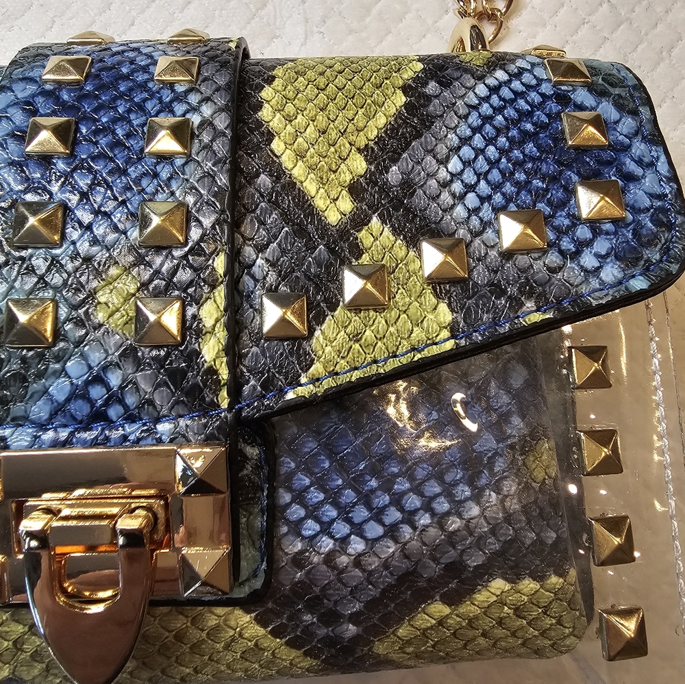 Fax Snakeskin Mini Bag with debatable snakeskin pouch.